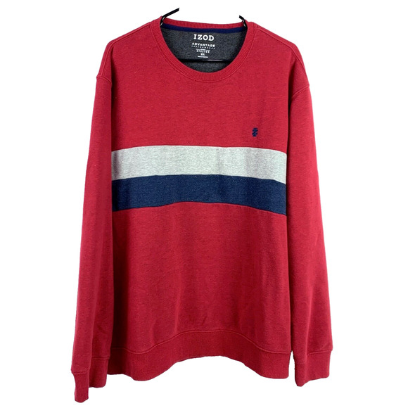 IZOD Advantage Performance Striped Sweatshirt Red White Blue Shirt Mens XXL 2X - Picture 1 of 4